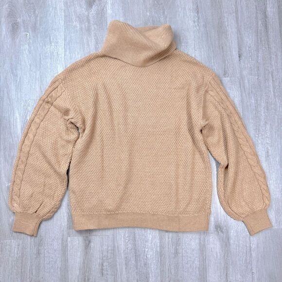 Charter Club Women's NWT Tan Cotton Blend Cable Knit Cowl Neck Sweater L - Picture 5 of 6